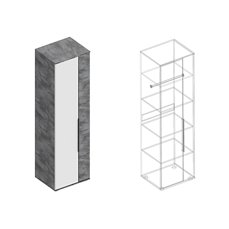 Лео Шкаф 2 ств с полками (штанга в комплекту) 700*500*2100